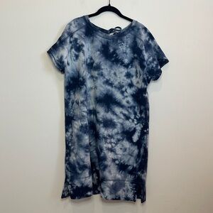 Chico's Zenergy Blue Tie-Dye Floral Short-sleeve Cotton Sweatshirt Dress Size 12